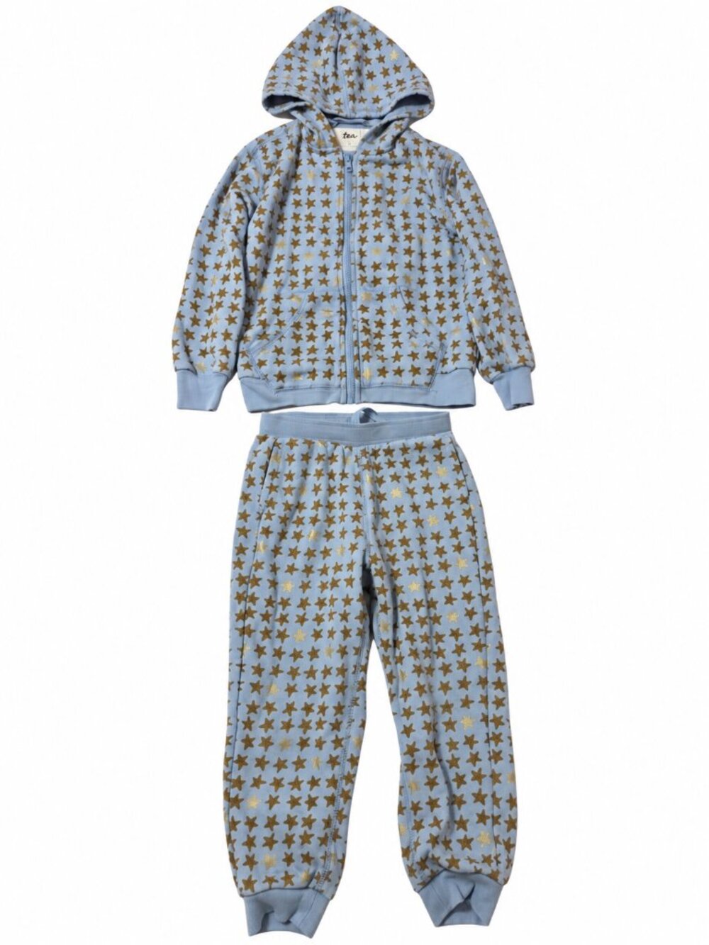Tea Collection Girls Star Print Hoodie Jogger Set Blue Gold Size 5